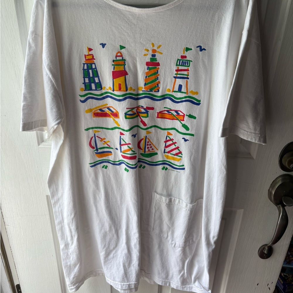 White T-Shirt/cover up with Colorful Nautical Print